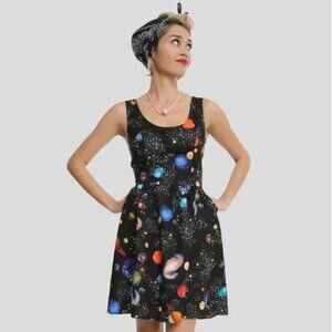 SALE!Sourpuss Retrolicious Skater Dress Planets Space Galaxy Fit & Flare Dress L